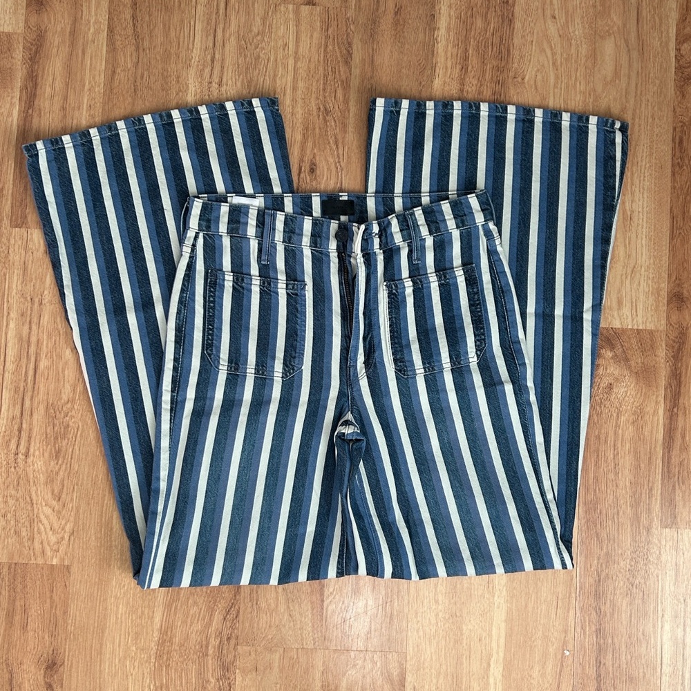 MOTHER Denim Patch Pocket Twister Sneak Blue and White Striped HighRise Jeans 26 - Picture 2 of 14